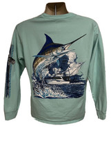 Guy Harvey Blue Water Aftco Double Graphic T-Shirt Medium Fishing Boat Pocket - £23.29 GBP