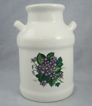 Ceramic White Milk Can Vase Purple Violet Floral Farmhouse Chic Decor 5.5&quot; tall - £6.25 GBP