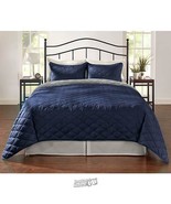 Stoneberry-Reversible Quilt Set Navy/Grey King 75X80 Machine Washable - $58.05 CAD