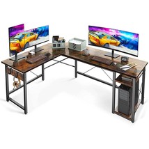 L Shaped Computer Desk 66" With Storage Shelves, Corner Gaming Desk, Sturdy Writ - £188.64 GBP