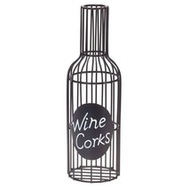 Wine Cork Holder Bottle Shape Black Wire Mementos Collector 12-inch Bar Decor - £14.35 GBP