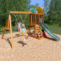 Wooden Swing Set Playset Backyard Outdoor Garden Kids Entertainment Slide Swing 