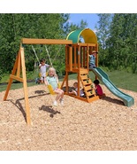 Wooden Swing Set Playset Backyard Outdoor Garden Kids Entertainment Slide Swing  - £401.92 GBP