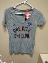New Adidas MLS New York FC Gray V Neck Short Sleeve Shirt Ladies Sz Smal... - $14.25
