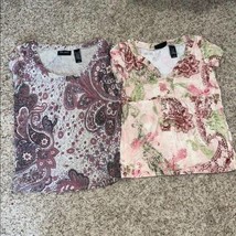 Womens Shirts Axcess 2 Pc Pink Purple Paisley Short Sleeve Tops-size S - $6.93