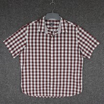 Van Heusen Men&#39;s Button Up Shirt Short Sleeve Check Size XL Burgundy Maroon - $10.46