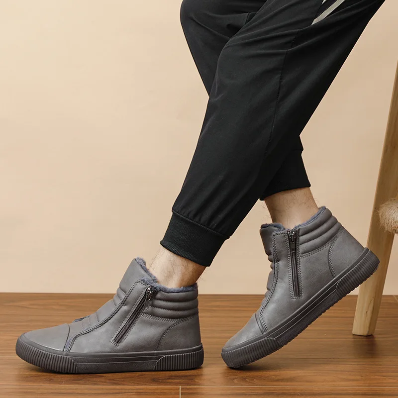 Winter Men Snow Boots Flock Leather Warm Plush Ankle Booties Male Non-Slip Outdo - $91.98