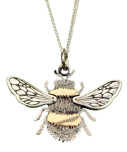 Bumble Bee Pendant Necklace 925 Sterling Silver &amp; Bronze 18&quot; Curb Chain Boxed Uk - £39.31 GBP