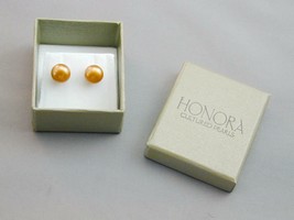 Honora 8.5-9mm Button Pearl Stud Earrings Gold Sterling NIB - $24.99
