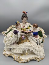 Vintage German Volkstedt Happy Family Lace Porcelain Figurine 8&quot; Marked Rare - $701.24