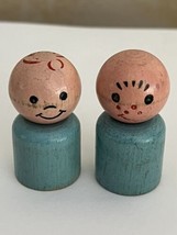 2 Vintage Fisher Price Little People Wood family child Boy red head face... - $17.77