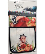 Fabric Printed Kitchen Apron with Pocket, 24&quot;x32&quot;, FAT CHEF WITH WINE GL... - $14.84