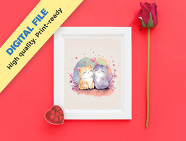 Valentine&#39;s Day Printable art, Valentine Kittens, February 14 Painting, love art - £5.17 GBP
