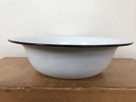 Vintage Antique White Black Enamel Enamelware Wash Kitchen Basin Bowl 11&quot; - £39.90 GBP