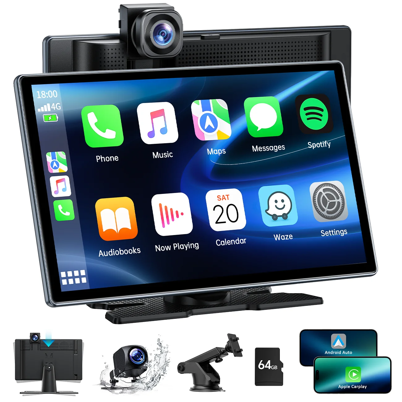 TOGUARD 4K Dashcam 9&quot; Wireless Apple Carplay &amp; Android Auto Car Radio with 1080P - £200.95 GBP+