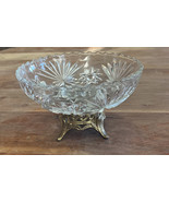 Vintage Brass Footed Crystal Etched Bowl 4” Tall 7” Diameter - $63.46 CAD