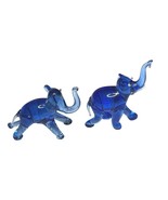 Vintage Blue Glass Elephant Figurines Trunks Up Lucky Elephants - $648.96 MXN