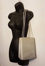 Avon Silver Gray Vinyl Tote Bucket Shoulder Bag Snap Top 7&quot; wide 9.5&quot; ta... - £7.84 GBP