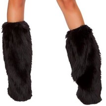 Black Furry Leg Warmers Boot Covers Faux Fur Fuzzy Costume Dance Rave C121 - £34.40 GBP