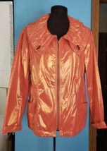 Tribal Brand Shiny Orange Size 12 Cinch Collar Womens Zip Up Jacket Pockets - $11.83