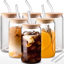 Glass Cups with Lids and Straws 6pcs, 16oz-DWTS Cute For Tea - £24.15 GBP