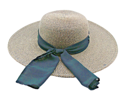 Fashion Sun Hat Navy Blue Gold Wide Brim Woven Straw Summer Beach Ribbon Church - £14.35 GBP