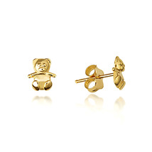 14K Solid Yellow Gold Small Teddy Bear Stud Earrings - £102.87 GBP