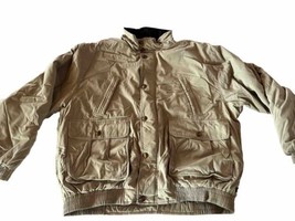 Woolrich Jacket Mens XL Beige Lined Insulated Filled Button Down Bomber Jacket - £31.65 GBP