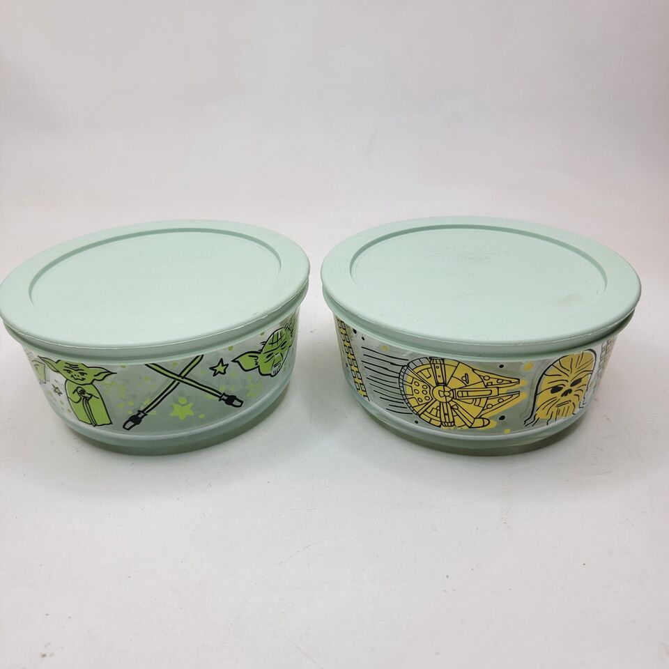 Star Wars Pyrex Bowls And Lids Set Of 2 Yoda Chewbacca - $19.20
