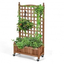 50 Inch Wood Planter Box with Trellis Mobile Raised Bed for Climbing Plant - $160.80