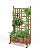 50 Inch Wood Planter Box with Trellis Mobile Raised Bed for Climbing Plant - £129.56 GBP
