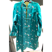 Wms Embroidered Aqua Floral Oriental Kimono Robe Gown Sm/Med Heavy Quali... - $68.91 CAD