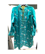 Wms Embroidered Aqua Floral Oriental Kimono Robe Gown Sm/Med Heavy Quali... - $69.22 CAD
