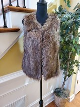 Rue 21 Faux Fur Lined Vest Jacket Pockets L/XL Brown Hook/Eye Closure Fl... - $26.00