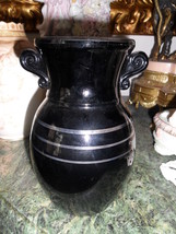 L.E. Smith Depression Glass Black Amethyst 2 Handled Ear Vase 6 1/2&quot; [*GL14] - £35.61 GBP