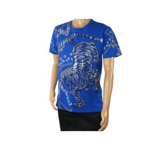 Mens PLATINI Sports Shirt With Rhine Stones Lion Chain STT8025 Royal Blue image 4