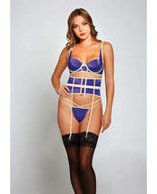 Galloon Lace &amp; Microfiber Bra, Waist Cincher &amp; G-String Purple/Beige XL - £54.74 GBP+