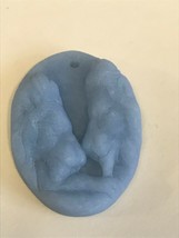 Finely Carved Light Blue Two Kissing Lion Heads Stone Pendant or Other U... - £29.90 GBP