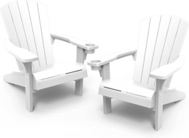 Keter 2 Pack Alpine Adirondack Resin Outdoor Furniture Patio Chairs with Cup - £258.59 GBP