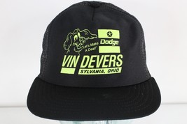 Vintage 80s Spell Out Dodge Vin Devers Dealership Trucker Hat Snapback Black USA - £27.65 GBP