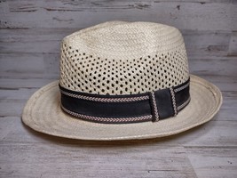 Ole Headwear Natural Woven Brimmed Beach Hat w/ Red White Black Tribal Band - £8.67 GBP