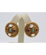 Vintage LAZARO Gold Color Multi Gemstone Rope Design Round Dome Earrings... - £257.14 GBP