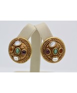 Vintage LAZARO Gold Color Multi Gemstone Rope Design Round Dome Earrings... - $447.10 CAD