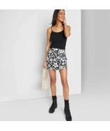 Women&#39;s Notch Front Seamed Jean Mini Skirt  Wild Fable Black/White Tropi... - £8.25 GBP