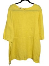 Bryn Walker Tunic Top Lagenlook Mustard Yellow Side Vents 100% Linen Size M - $38.99