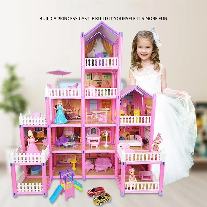 Kids Toy Simulation Doll House Villa Set Pretend Play House Assembly Toys - £29.41 GBP+