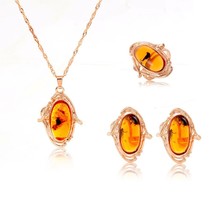 Vintage Crystal Acrylic Pendant Necklace Earrings Ring Sets Women Weddin... - $21.31