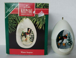 1990 Hallmark Winter Surprise Keepsake Ornament Ice Skate Penguins U19 - £10.38 GBP