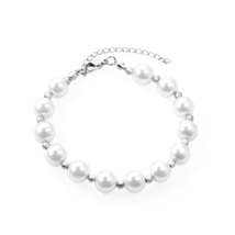 Pearl &amp; Silver-Plated Ball Bead Station Bracelet - £10.92 GBP