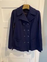 Vtg 60s 70s Navy Cape Coat Jacket One Size  Double Breasted Winter Old Hollywood - £35.15 GBP